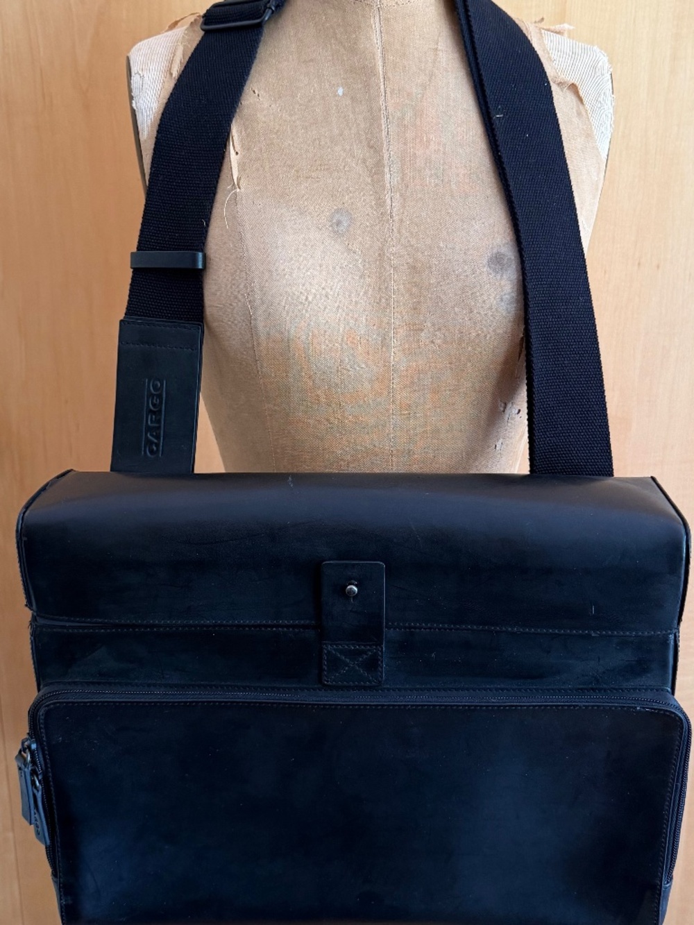 WaterField Designs Vintage Black Leather Cargo Laptop Bag